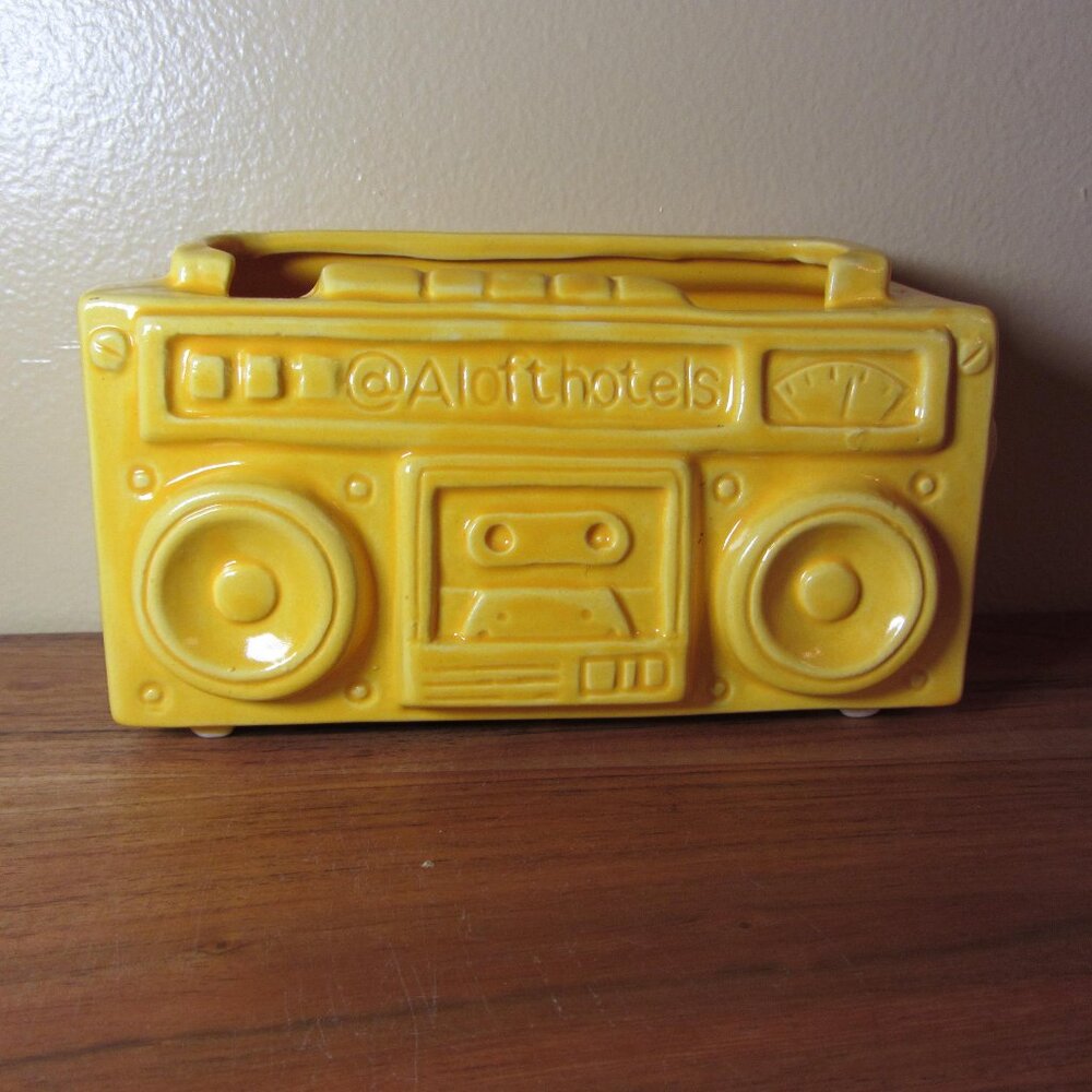 aloft hotels yellow ceramic boombox radio planter holder (W3166)